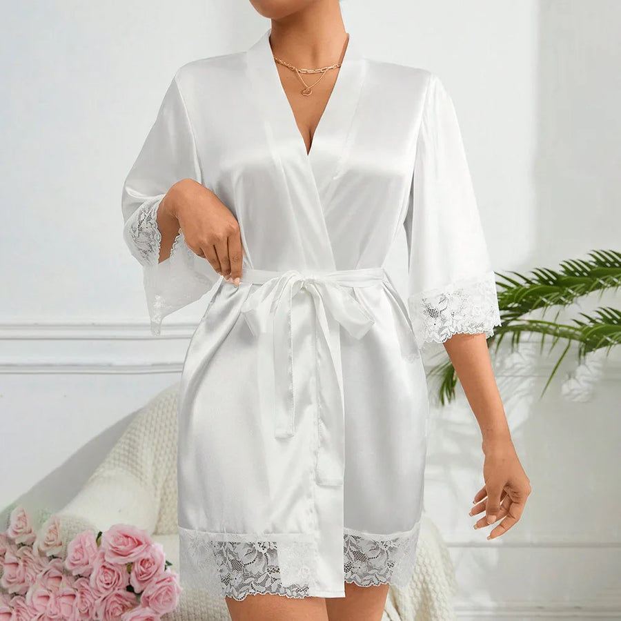 Vestaglia Raso Kimono Pizzo Notte